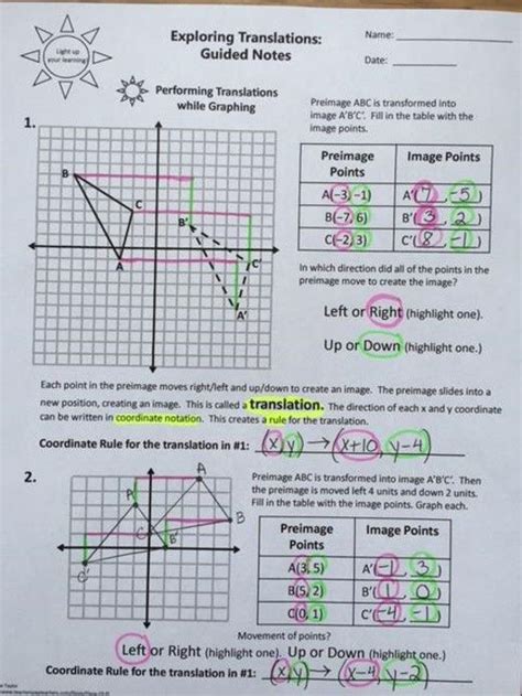 sequence of transformations worksheet pdf with answers
